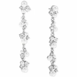 Cheap 🧨 INC International Concepts Silver-Tone Crystal & Imitation Pearl Linear Drop Earrings, Created For Macy's 🥰