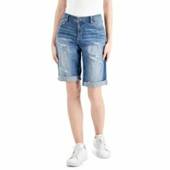 New 🎉 INC International Concepts Curvy Mid Rise Ripped Bermuda Shorts, Created For Macy's Medium Indigo 🎉