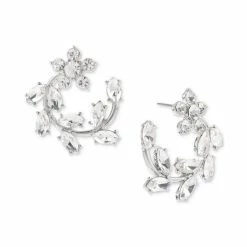 Hot Sale 🎁 INC International Concepts Silver-Tone Medium Crystal Flower Bypass Hoop Earrings, 1.21, Created For Macy's 🤩