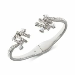 Best Sale 😀 INC International Concepts Silver-Tone Pavé & Imitation Pearl Stick Cuff Bracelet, Created For Macy's Crystal 🌟