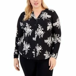 Best Pirce 🔔 INC International Concepts Plus Size Floral-Print Zip-Pocket Top, Created For Macy's Johanna Bouquet 👍