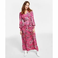 New 🛒 INC International Concepts 👩 Women's Paisley Maxi 👗 Dress, Created For Macy's Electric Pink 🔔