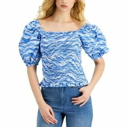 Promo 💯 INC International Concepts 👩 Women's Tiger Stripe Printed Smocked Top, Created For Macy's Talia Tiger 🎉