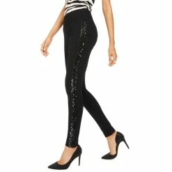 Discount 😍 INC International Concepts 👩 Women's Sequin-Trim Pull-On Ponte Pants, Created For Macy's Deep Black 🥰 -International Concepts Sales unnamed file 2577