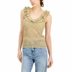 Deals 🔥 INC International Concepts 👩 Women's Ruffle Sweater Tank Top, Created For Macy's Washed White ✔️