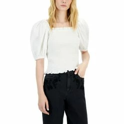 Best deal 👏 INC International Concepts 👩 Women's Puff-Sleeve Smocked Top, Created For Macy's Blue Marine ❤️