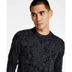 Best Sale 👏 INC International Concepts Men's Classic-Fit Paisley Long-Sleeve T-Shirt, Created For Macy's Deep Black 🥰 -International Concepts Sales unnamed file 268