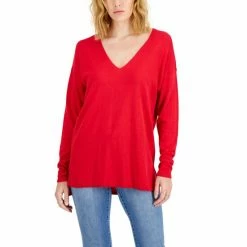 Flash Sale 🔔 INC International Concepts 👩 Women's Solid V-Neck Sweater, Created For Macy's Deep Black 🌟