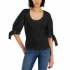 Best Pirce 👍 INC International Concepts 👩 Women's Tie-Sleeve Top, Created For Macy's Deep Black 🌟