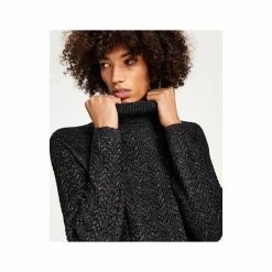 Promo 🛒 INC International Concepts Men's Classic-Fit Metallic Cable-Knit Turtleneck Sweater, Created For Macy's Deep Black 😀 -International Concepts Sales unnamed file 2756