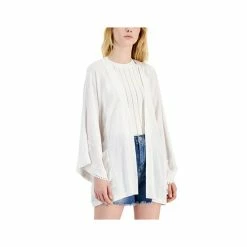 Promo ⭐ INC International Concepts 👩 Women's Metallic Crinkle Gauze Tie Waist Top, Created For Macy's Bright White ✔️ -International Concepts Sales unnamed file 2816