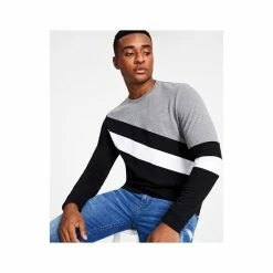 Hot Sale ❤️ INC International Concepts Men's Chevron Regular-Fit Pieced Colorblocked Sweatshirt, Created For Macy's Deep Black 👍 -International Concepts Sales unnamed file 2859