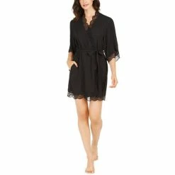 Best deal π INC International Concepts Lace Trim Short Robe, Created For Macy's Deep Black π₯