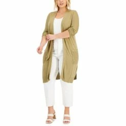 Flash Sale ❤️ INC International Concepts Plus Size Rib-Knit Duster Cardigan, Created For Macy's Heather Sandune 🔥