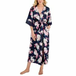 Best Sale 💯 INC International Concepts 👩 Women's Bouquet Lace-Trim Long Wrap Robe, Created For Macy's Bouquet Floral 🔥