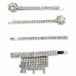 Discount 😀 INC International Concepts 4-Pc. Silver-Tone Crystal Flower & Fringe Bobby Pin Set, Created For Macy's ❤️