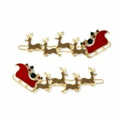 Promo 😀 INC International Concepts 2-Pc. Gold-Tone Multicolor Crystal Reindeer & Sleigh Hair Barrette Set, Created For Macy's Red 🤩