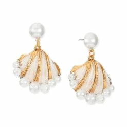 Deals 😍 INC International Concepts Gold-Tone Imitation Pearl Shell Drop Earrings, Created For Macy's White ✔️