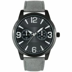 Hot Sale 👏 INC International Concepts 👩 Women's Gray Canvas Strap ⌚ Watch 45mm, Created For Macy's 🎉