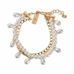 Best Sale 😍 INC International Concepts Gold-Tone Imitation Pearl Multi-Layer Flex Bracelet, Created For Macy's 🎉