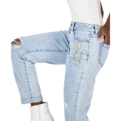Promo ⌛ INC International Concepts 👩 Women's Mid-Rise Embroidered Boyfriend 👖 Jeans, Created For Macy's Light Indigo ⭐ -International Concepts Sales unnamed file 361