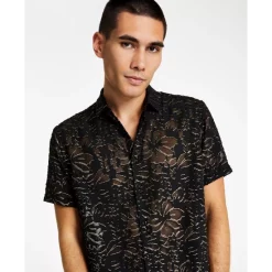 Coupon 😀 INC International Concepts Men's Classic-Fit Metallic Floral Jacquard Button-Down 👕 Shirt, Created For Macy's Deep Black ✨ -International Concepts Sales unnamed file 362