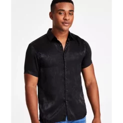 Outlet ✔️ INC International Concepts Men's Regular-Fit Satin 👚 Shirt, Created For Macy's Deep Black ✨ -International Concepts Sales unnamed file 384