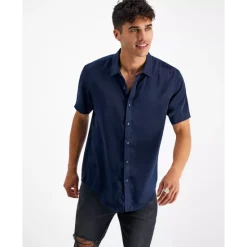 Outlet ✔️ INC International Concepts Men's Regular-Fit Satin 👚 Shirt, Created For Macy's Deep Black ✨ -International Concepts Sales unnamed file 385