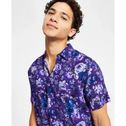 New 😉 INC International Concepts Men's Rosco Classic-Fit Floral-Print Button-Down 👚 Shirt, Created For Macy's Deep Purple 🥰 -International Concepts Sales unnamed file 436