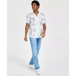 Flash Sale ⌛ INC International Concepts Men's Long-Sleeve Sheer Vertical Striped 👚 Shirt, Created For Macy's Deep Black 😀