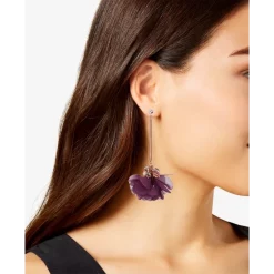 Flash Sale 😀 INC International Concepts Rose Gold-Tone Crystal & Bead Fabric Flower Linear Drop Earrings, Created For Macy's Purple 🤩 -International Concepts Sales unnamed file 544