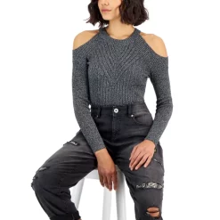 Discount 🛒 INC International Concepts Petite Cold-Shoulder Metallic-Knit Sweater, Created For Macy's Red Shine 🔔 -International Concepts Sales unnamed file 569