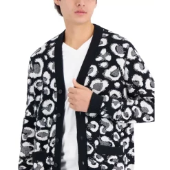 New 👏 INC International Concepts Men's Crosby Cheetah Cardigan, Created For Macy's Deep Black 👏 -International Concepts Sales unnamed file 611