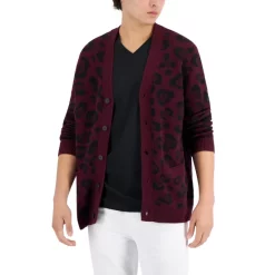 New 👏 INC International Concepts Men's Crosby Cheetah Cardigan, Created For Macy's Deep Black 👏 -International Concepts Sales unnamed file 612