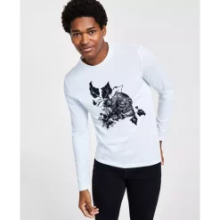 Best Pirce 🔥 INC International Concepts Men's Devon Classic-Fit Floral Skull Graphic Long-Sleeve T-Shirt, Created For Macy's Basic Navy 🤩 -International Concepts Sales unnamed file 624