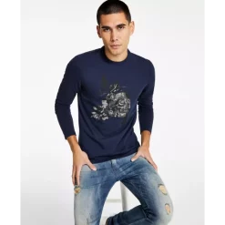 Best Pirce 🔥 INC International Concepts Men's Devon Classic-Fit Floral Skull Graphic Long-Sleeve T-Shirt, Created For Macy's Basic Navy 🤩 -International Concepts Sales unnamed file 625