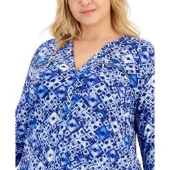 Hot Sale 🎁 INC International Concepts Plus Size Zip-Pocket Top, Created For Macy's Dharma Dye 🔥 -International Concepts Sales unnamed file 633