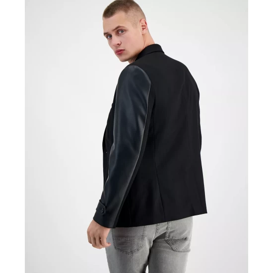Budget π― INC International Concepts Men's Slim-Fit Pieced Mixed-Media Blazer With Faux-Leather Trim, Created For Macy's Deep Black π₯ 6 Budget π― INC International Concepts Men's Slim-Fit Pieced Mixed-Media Blazer With Faux-Leather Trim, Created For Macy's Deep Black π₯ - Image 4