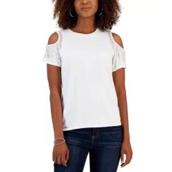 Hot Sale 🎉 INC International Concepts 👩 Women's Rhinestone Cold-Shoulder Top, Created For Macy's Washed White ⌛ -International Concepts Sales unnamed file 649