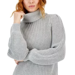 Hot Sale ❤️ INC International Concepts 👩 Women's Metallic-Flecked Turtleneck Sweater, Created For Macy's Light Grey Heather 😀 -International Concepts Sales unnamed file 665