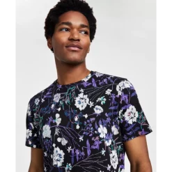 Best Sale ⌛ INC International Concepts Men's Taslima Classic-Fit Short-Sleeve Floral T-Shirt, Created For Macy's Deep Black 👍 -International Concepts Sales unnamed file 683