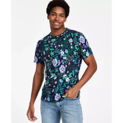 Best Sale ⌛ INC International Concepts Men's Taslima Classic-Fit Short-Sleeve Floral T-Shirt, Created For Macy's Deep Black 👍 -International Concepts Sales unnamed file 684