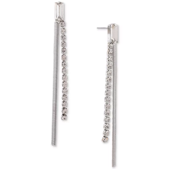 New ๐ INC International Concepts Silver-Tone Crystal & Snake Chain Linear Drop Earrings, Created For Macy's โ๏ธ 4 New ๐ INC International Concepts Silver-Tone Crystal & Snake Chain Linear Drop Earrings, Created For Macy's โ๏ธ - Image 2