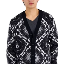 Outlet 👍 INC International Concepts Men's Dio Tapestry Cardigan, Created For Macy's Deep Black 🌟 -International Concepts Sales unnamed file 707
