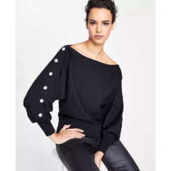 Cheap 🤩 INC International Concepts 👩 Women's Rhinestone-Button Sweater, Created For Macy's Teal Kingfisher 🤩 -International Concepts Sales unnamed file 709