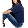Deals 👍 INC International Concepts 👩 Women's Slim Fit Crewneck Top, Created For Macy's Blue Marine 🌟