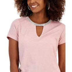 Best Pirce 👍 INC International Concepts 👩 Women's Embellished-Neck Keyhole Top, Created For Macy's Pale Mauve 🥰 -International Concepts Sales unnamed file 803