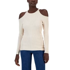 Outlet ✨ INC International Concepts 👩 Women's Ribbed Cold-Shoulder Sweater, Created For Macy's Washed White 😉 -International Concepts Sales unnamed file 850