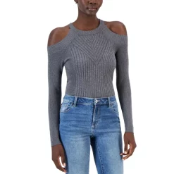 Outlet ✨ INC International Concepts 👩 Women's Ribbed Cold-Shoulder Sweater, Created For Macy's Washed White 😉 -International Concepts Sales unnamed file 852