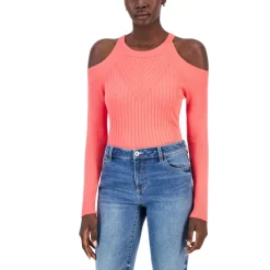 Outlet ✨ INC International Concepts 👩 Women's Ribbed Cold-Shoulder Sweater, Created For Macy's Washed White 😉 -International Concepts Sales unnamed file 853